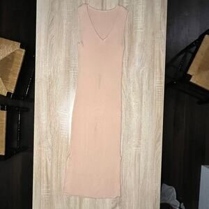 Tan Blush Midi Slip Full Length Dress